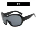 Futuristic Y2K wrap-around sunglasses with black frame and grey lens - C5-Black Frame Gray Lens