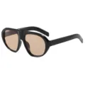 Gafas de sol de aviador negras con montura gruesa, lentes marrones y protección UV elegante. - Negro Brillante Lente Té Claro