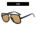Vintage retro double bridge aviator sunglasses featuring black frame and brown lenses - One Size / Bright Black Tea Lens