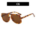Vintage tortoiseshell double bridge aviator sunglasses for women, style C6 leopard frame - One Size / Transparent Yellow Tortoise Brown Lens
