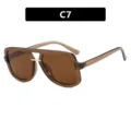 Retro double bridge aviator sunglasses with brown translucent frame and tea lenses C7 - One Size / Transparent Dark Tea Full Tea
