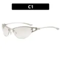 Silver Y2K metal semi-rimless cat-eye sunglasses with transparent lenses - C1-银框浅水银