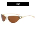 Y2K semi-rimless cat-eye sunglasses with gold metal frame and brown lenses - C2-Gold Frame Tea Lens