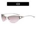 Y2K style metal half-frame cat-eye sunglasses with pink gradient lenses variant C3 - C3-银框灰粉