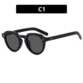 Gafas de sol redondas irregulares retro con detalles de clavos de arroz en negro. - Estilo C1 / Negro Brillante Lente Gris
