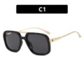 Lunettes de soleil vintage carrées à double pont pour femmes en noir et or couleur C1. - Style Noir Brillant Gris (C1)