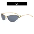 Y2K retro gold metal half-frame cat-eye sunglasses with dark grey lenses - Style C4 - C4-Gold Frame Gray Lens