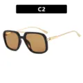Lunettes de soleil vintage monture noire double pont doré et verres ambrés C2 - Style Noir Brillant Thé Léger (C2)