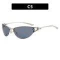 Stylish Y2K metal half-frame cat-eye sunglasses with silver frames and grey lenses - C5 - Silver Frame Gray