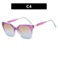 Gafas de sol cuadradas de gran tamaño estilo ojo de gato con montura morada y lentes degradadas - Estilo C4 / Púrpura a Azul Claro Té Azul