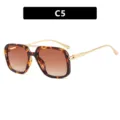 Lunettes de soleil rétro carrées en écaille avec double pont doré et verres dégradés - Style Écaille Double Thé (C5)