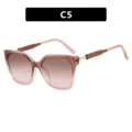Trendy square cat-eye sunglasses featuring a stylish transparent pink gradient frame C5 - Brown Pink Gradient Brown