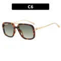 Lunettes de soleil vintage carrées à double pont avec monture écaille et branches dorées - Style Écaille Double Vert (C6)