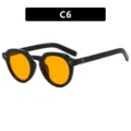Gafas de sol redondas vintage con montura negra y lentes naranjas vibrantes modelo C6 - Negro Brillante Lente Naranja