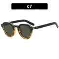 Gafas de sol redondas vintage C7 con estampado de leopardo y tachuelas plateadas - Montura Negro Carey Lente Verde