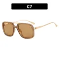 Lunettes de soleil rétro pour femmes à double pont carré avec verres teintés marron - Style Champagne Thé Léger (C7)