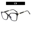 Retro black oversized square cat-eye eyewear with gold temple accents model C9 - Shiny Black Clear Lens