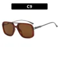 Lunettes de soleil rétro carrées à double pont avec monture marron et verres thé - Style Thé Rouge Thé Foncé (C9)