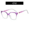 Modern cat-eye glasses with purple to clear gradient frame and clear lenses, SKU code C12 - Purple to Blue Clear Lens