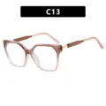 Retro oversized square cat-eye fashion glasses with gradient brown resin frames C13 - Tea & Pink / Clear Lens
