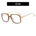 Lunettes de soleil vintage carrées à double pont avec monture marron et branches dorées - Style Champagne Thé Verres Clairs (C14)