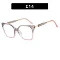 Trendy square large frame cat eye glasses in a purple and pink gradient color variant C14 - Grey to Pink Clear Lens