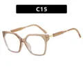 Fashionable champagne square oversized cat eye glasses frame with metal details C15 - Champagne Tea Frame Clear Lens