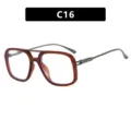 Lunettes de soleil rétro carrées à double pont avec monture brun-rouge, style C16 - Style Thé Rouge Verres Clairs (C16)