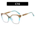 Fashionable retro square cat eye sunglasses with brown and teal gradient frames C16 - Tea Blue Grey Clear Lens