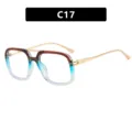 Lunettes de soleil carrées vintage à double pont et dégradé bleu-brun, modèle C17 - Style Thé Bleu Blanc Verres Clairs (C17)