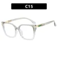 Retro square frame eyeglasses in gradient grey with gold and green temple detail - Transparent Grey White Clear Lens