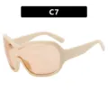 Futuristic Y2K wraparound sports sunglasses featuring a cream frame and orange lenses C7 - C7-Beige Frame Yellow Lens