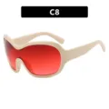 Futuristic Y2K oversized wrap sunglasses with beige frame and red gradient lenses - C8-Beige Frame Red Lens