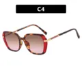 Gafas de sol cuadradas vintage con montura bicolor rojo y carey estilo retro, C4 - Talla Universal / C4-Empalme Rojo Transparente Té Rosa