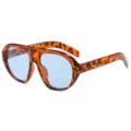 Occhiali da sole da aviatore oversize montatura tartaruga lenti azzurre stile moda - Tartarugato Blu