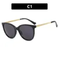 Lunettes de soleil œil-de-chat noires pour femme, branches métal torsadé vintage - Monture Noire Verres Gris (C1)