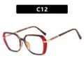 Stylish square color-block glasses with red and brown tortoiseshell frame pattern - Universal Size / C12-Splice Transparent Red Clear Lens