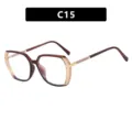 Square vintage fashion sunglasses in brown and peach color-blocking frame, model C15 - Universal Size / C15-Deep Tea Champagne Clear Lens