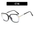 Fashionable square color-block glasses frame C16 with stylish glitter temples for women - Universal Size / C16-Black Transparent White Clear Lens