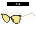 Lunettes de soleil œil de chat pour femmes avec monture noire et verres jaunes C12 - Monture Noire Verres Jaunes