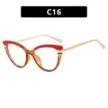 Lunettes de soleil œil de chat bicolores rouge et orange pour femme, SKU C16 - Rouge Rayé Lentille Claire