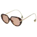Lunettes de soleil ovales oversize avec monture écaillée et branches dorées courbées. - Monture Écaille Lentille Thé Clair (C5)