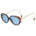 Lunettes de soleil ovales élégantes avec verres bleus et branches dorées en goutte - Monture Écaille Verres Bleus (C7)