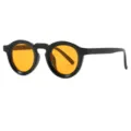 Vintage round sunglasses with bold black frames and orange lenses for stylish UV protection main - C2 - Glossy Black with Deep Orange