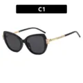 Gafas de sol negras de ojo de gato con patillas doradas de diamantes, variante C1 - Estilo Ojo de Gato con Strass (8093) / C1-Negro Brillante Lente Gris