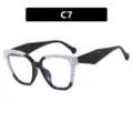 Montura de gafas cat-eye bicolor con remaches y cristales anti-luz azul variante C7 - Estilo de Remache Patchwork (C7) / Negro Brillante y Blanco