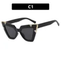 Gafas de sol negras ojo de gato con detalles de diamantes dorados, variante C1 - Negro Brillante Lente Gris