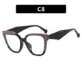 Gafas cat-eye anti-luz azul con montura bicolor y remaches decorativos negros - Estilo de Remache Patchwork (C8) / Negro Brillante y Café