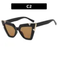 Gafas de sol ojo de gato negras con diamantes, lentes marrones variante C2 chic. - Negro Brillante Lente Té Claro
