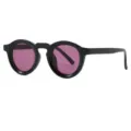 Black round sunglasses with purple lenses, vintage style fashion anti-UV eyewear for women. - C4 - Glossy Black with Purple Lenses